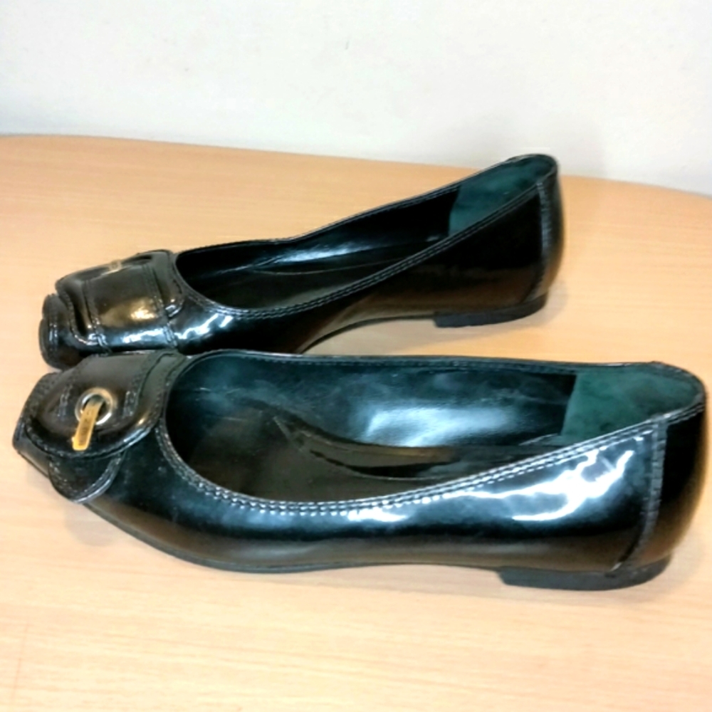 Fendi black patent leather women flats shoes